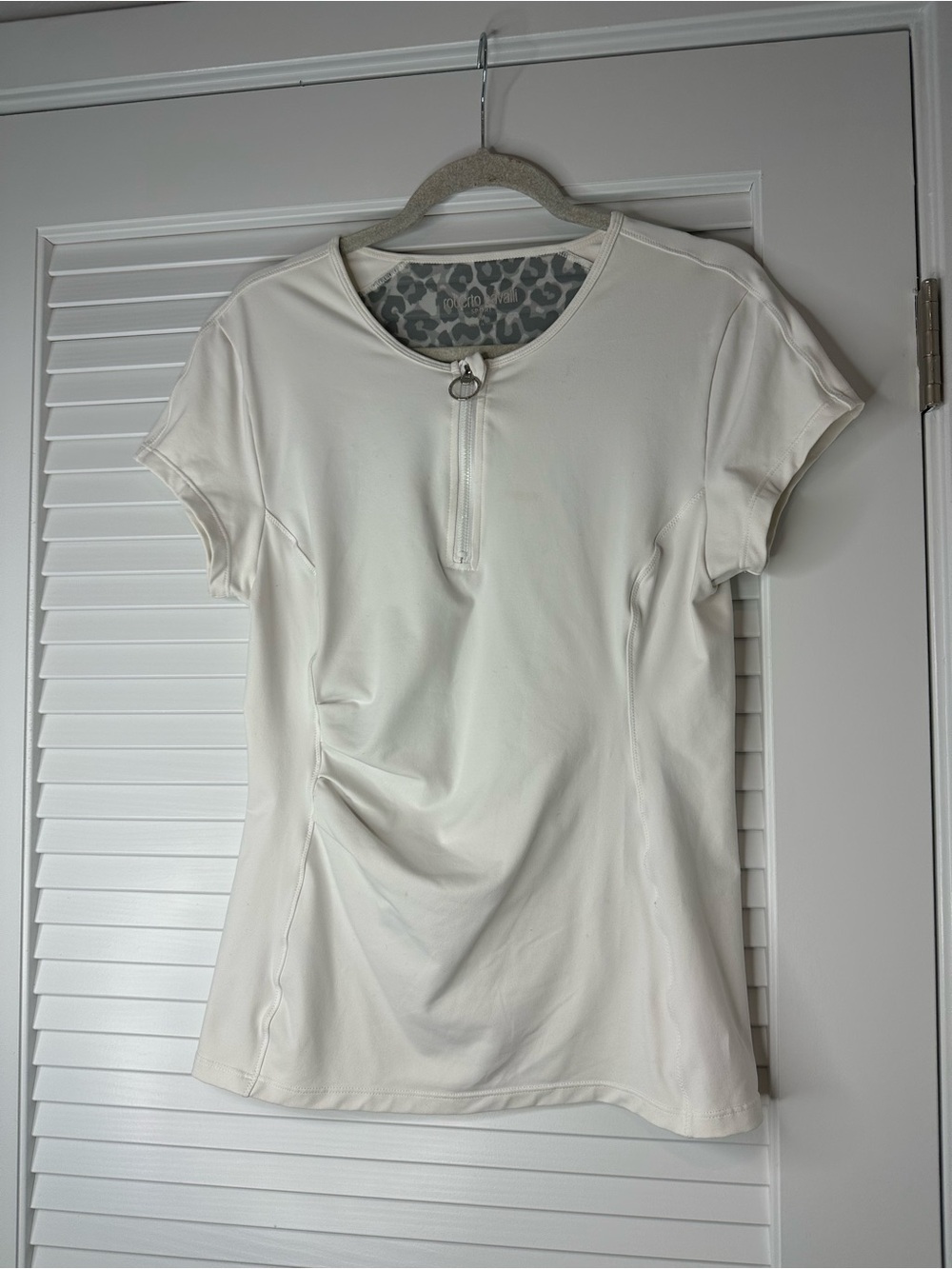 Roberto Cavalli Cream Short-Sleeve Zip Front Tee